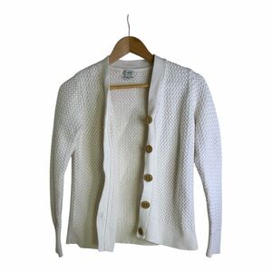 Women's L.L Bean White Button-Up Sweater